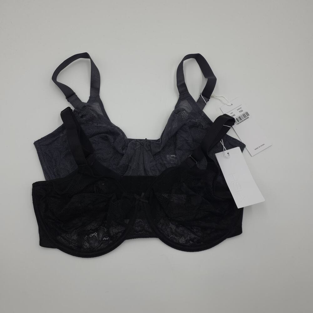 HSIA Bundle of Two Enchante Unlined Lace Underwire Bra in Black Gray Size 34G
